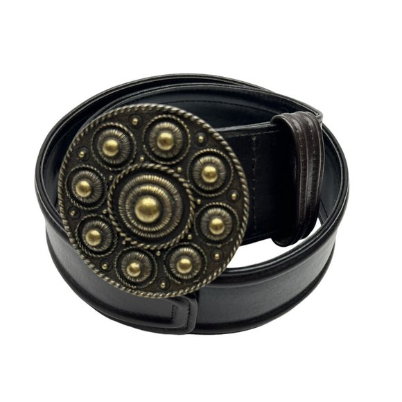 Per Se Brown Leather Belt Brass Buckle 516395 "XS" Vintage 90's - Picture 2 of 14